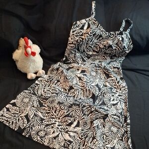 Floral Black and White Women's Dress